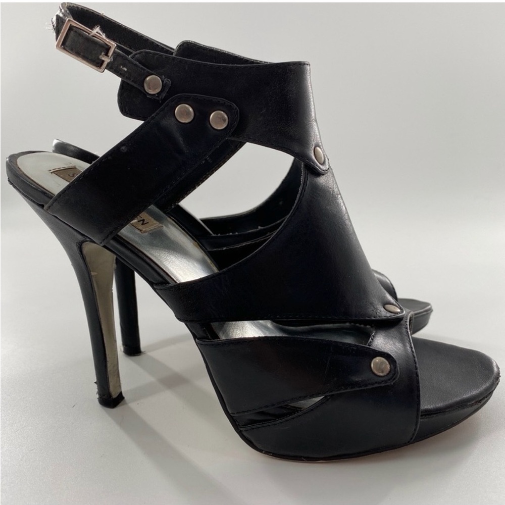 Black Steve Madden gladiator Sandal heels stilettos leather 6